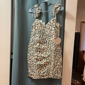 urban outfitters floral mini lace up dress